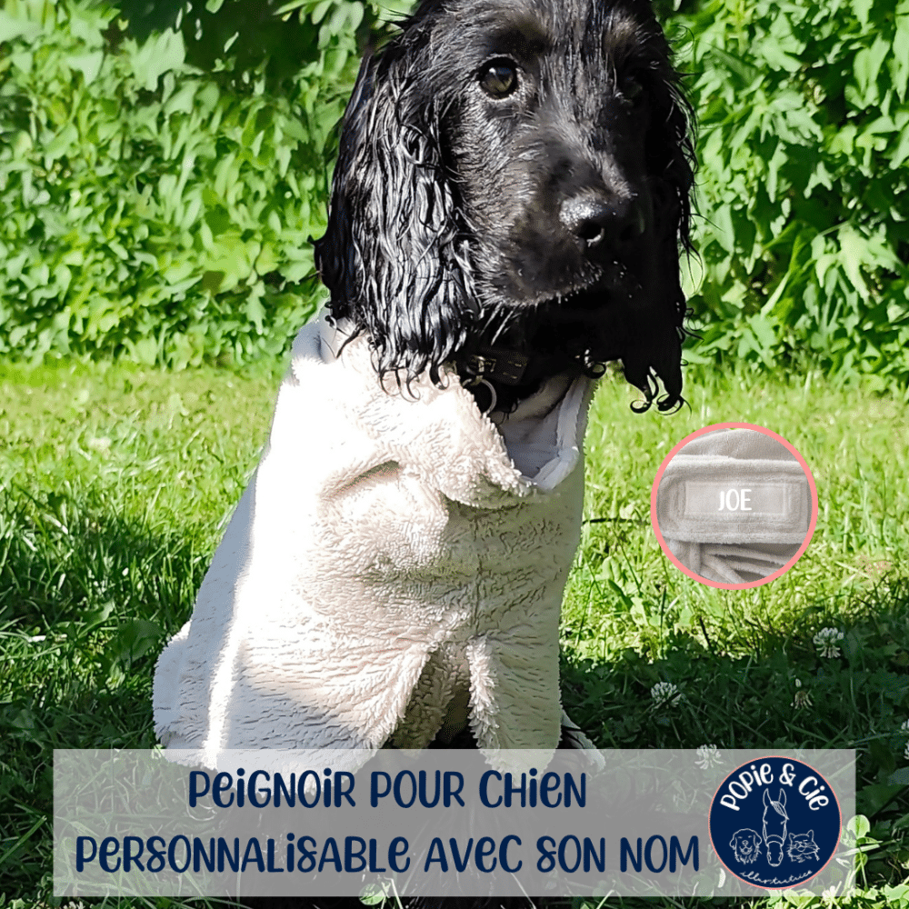 Peignoir pour chien personnalisé en éponge bambou – Beige